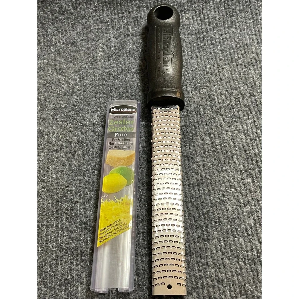 Microplane Fine Zester Grater Black Handle Stainless Steel with Cover 12 Inch